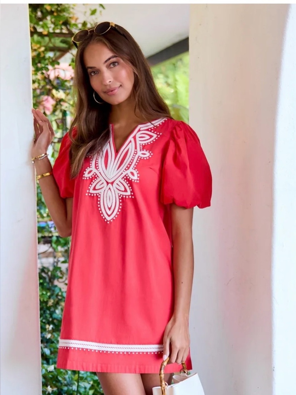 Avara Embroidered Puff-Sleeve Mini Dress